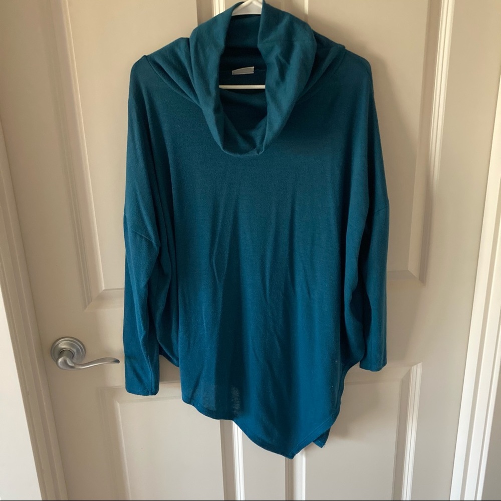 Teal Asymmetric Hem cowl Neck Sweater Shirt